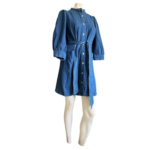 Denim Dress, Belted Dress, short sleeve - Picture 3 of 4